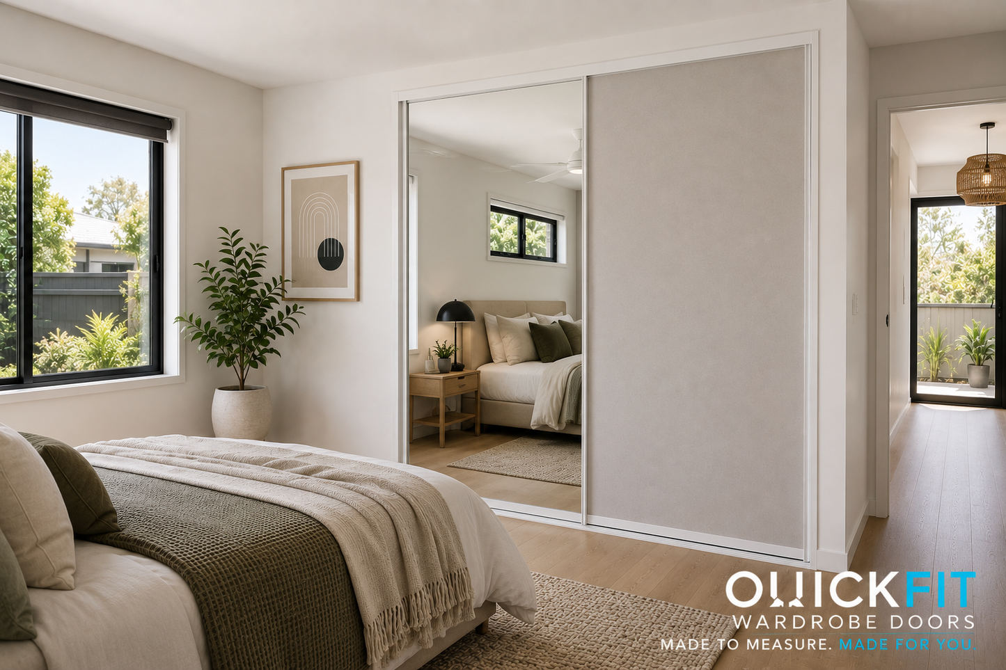 Raw Gyprock & Mirror Sliding Wardrobe Door